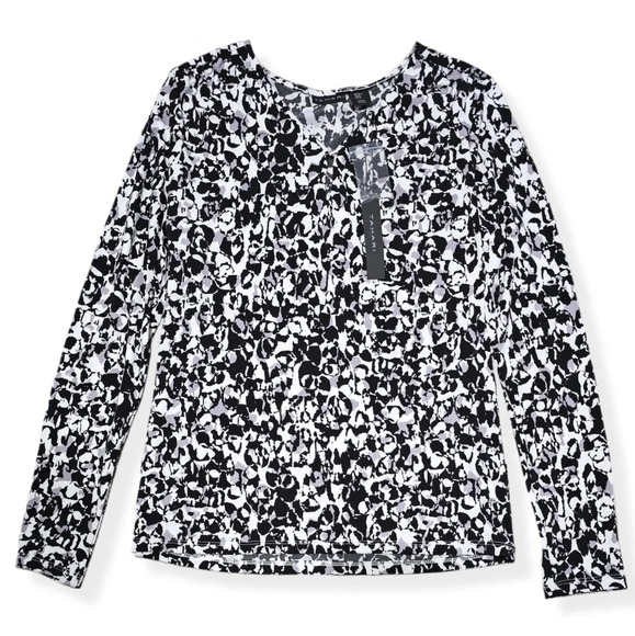 NWT TAHARI Long Sleeve Black & White Abstract Blouse, Comfortable Workwear, M - Picture 2 of 10